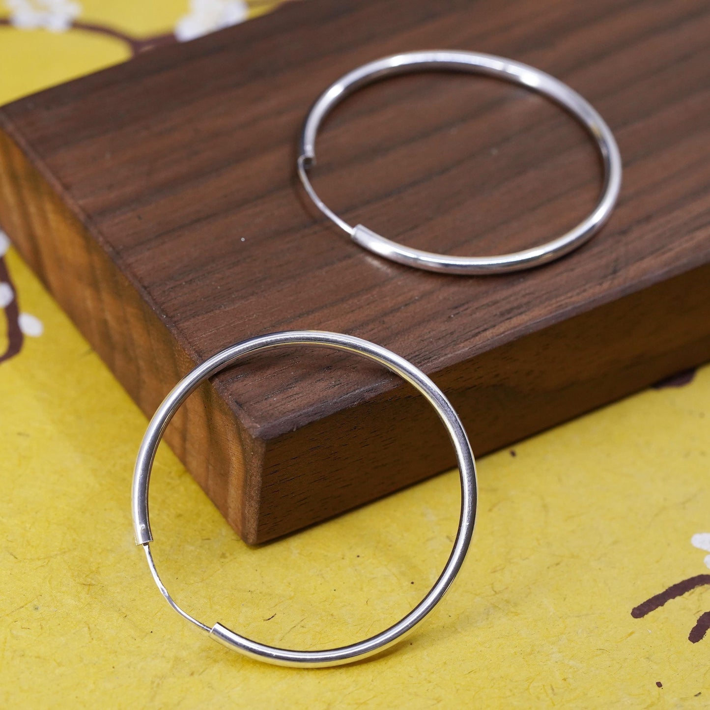 1.75", vintage Sterling silver handmade earrings, 925 silver hoops
