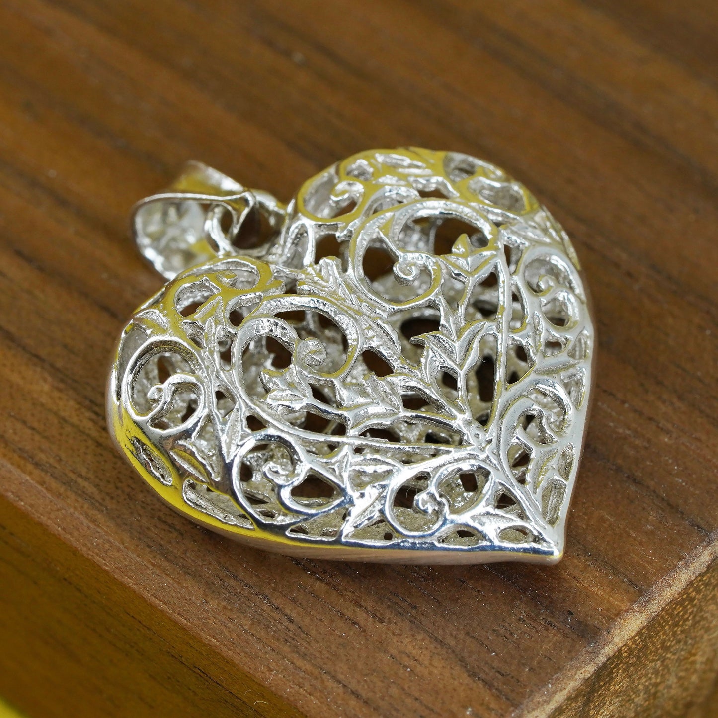 Vintage Sterling silver handmade pendant, 925 filigree heart pendant