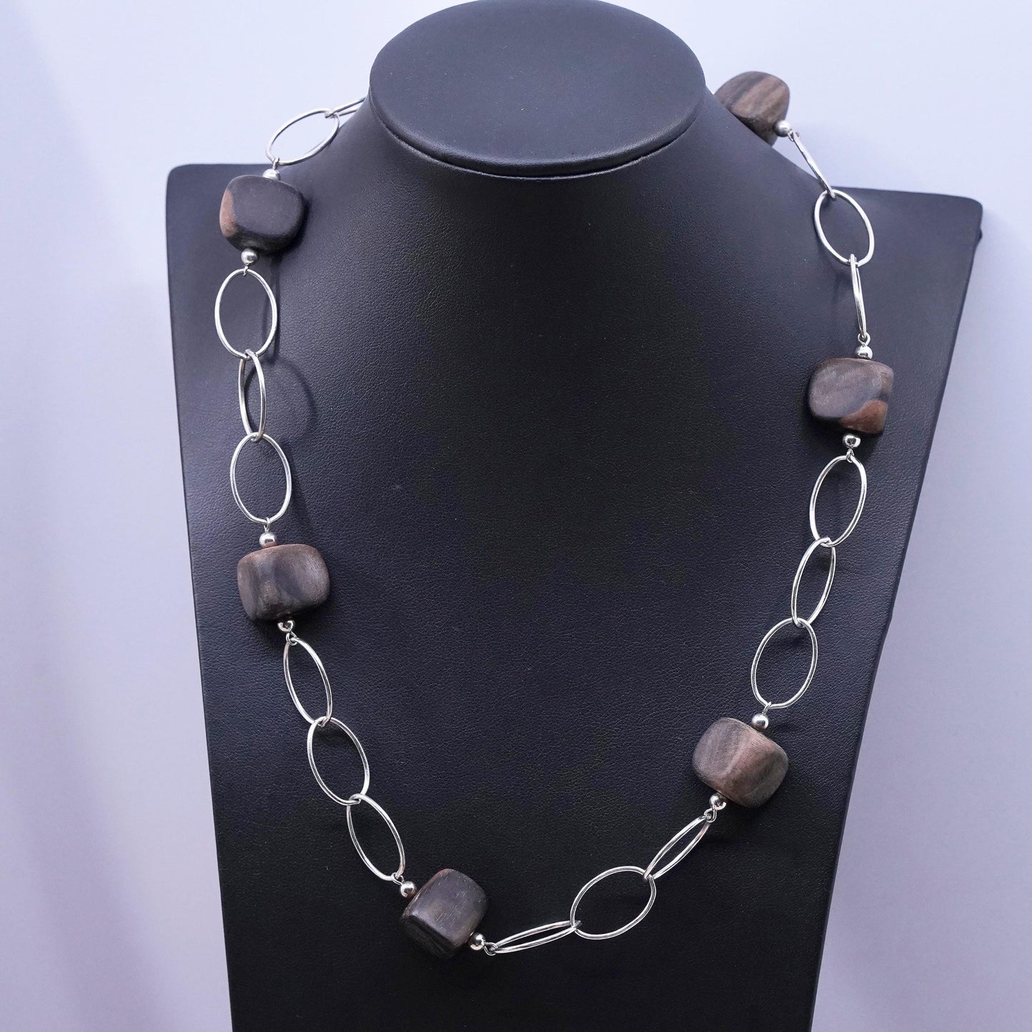 20”, Retured Silpada sterling silver wood #N1359 #W1364 necklace earrings set