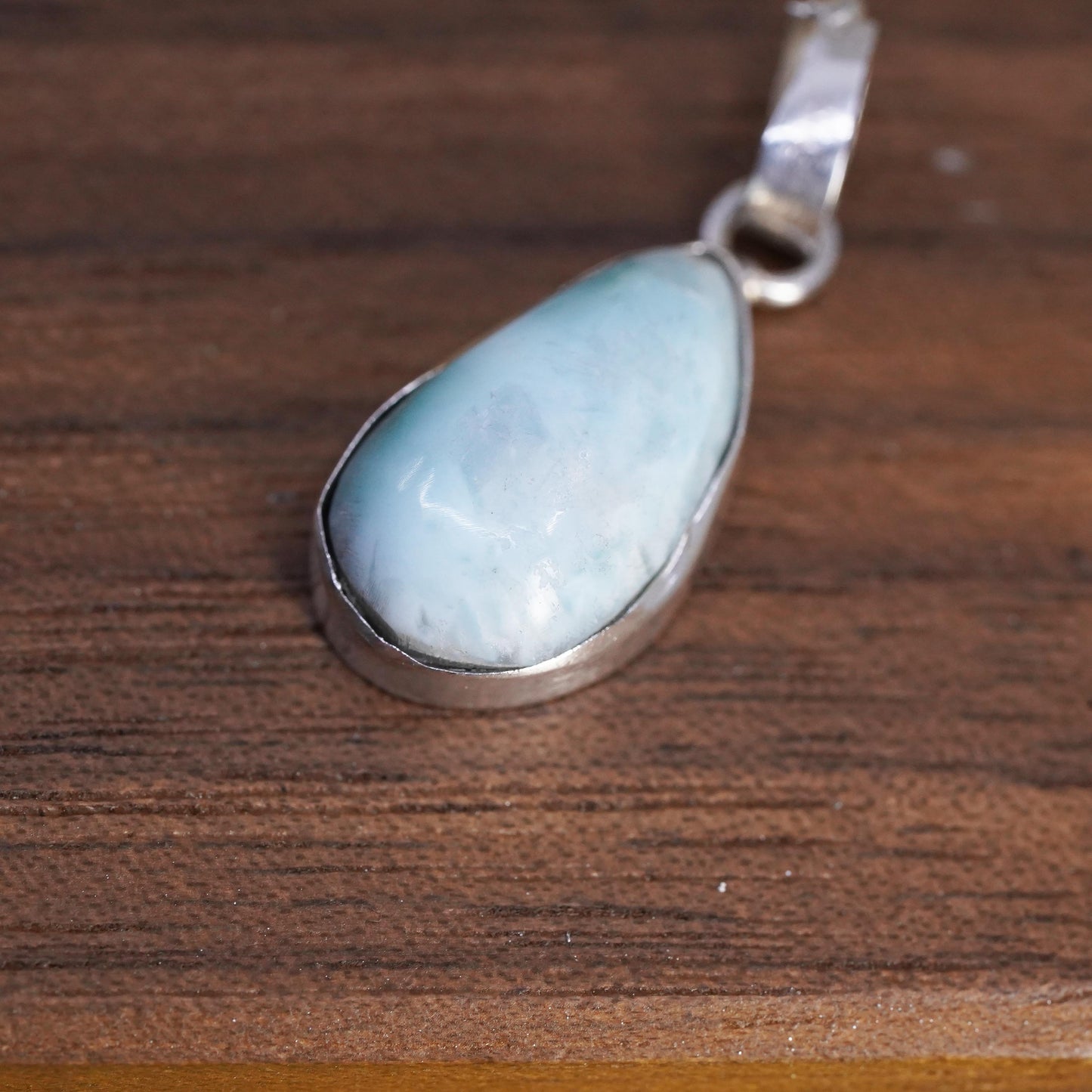 Vintage Sterling silver handmade pendant, 925 teardrop with Larimar