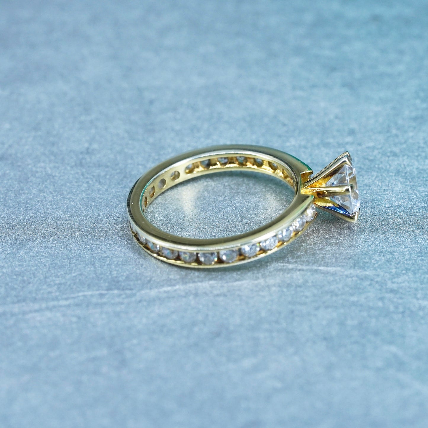 Size 8, vintage vermeil gold over Sterling 925 silver engagement ring with Cz