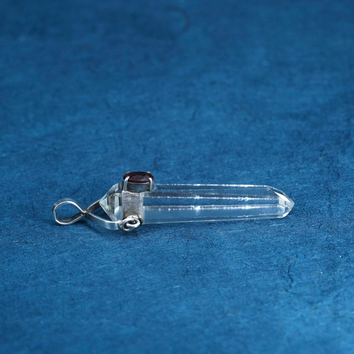 Vintage handmade sterling 925 silver charm pendant with healing crystal Ruby