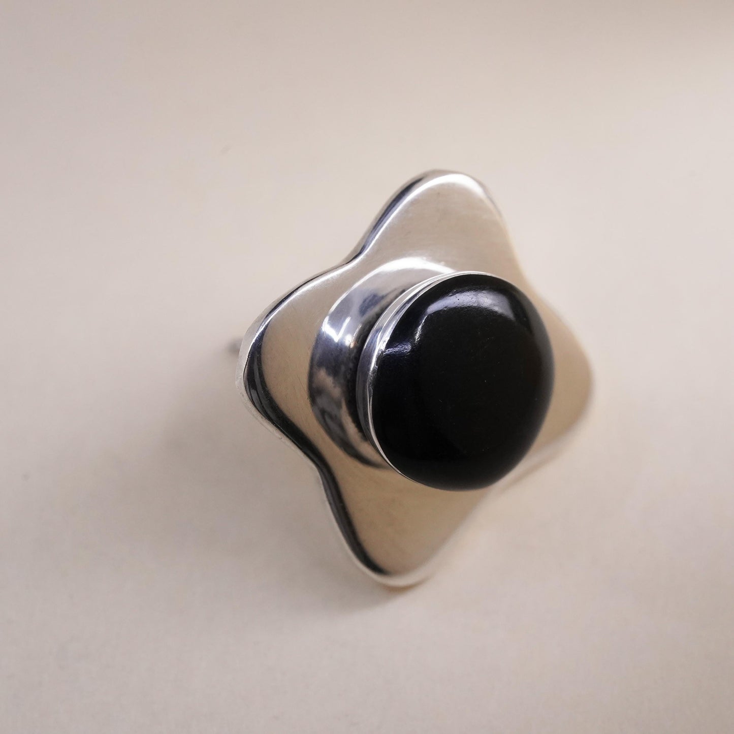 Vintage Mexican Sterling 925 silver square stud with onyx, single earring