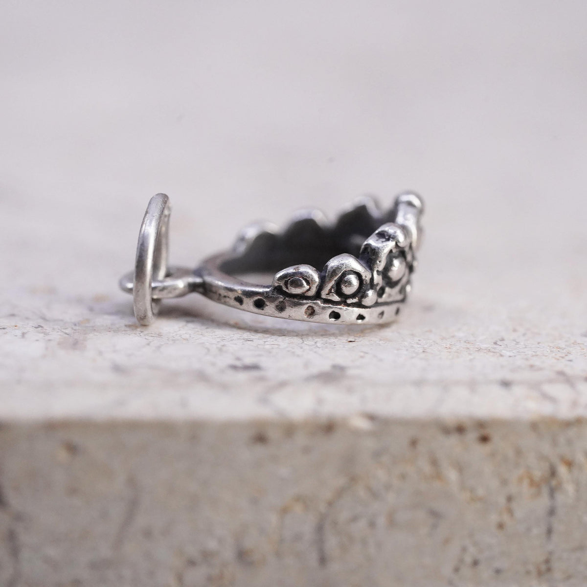 Vintage sterling silver handmade pendant, 925 crown charm, stamped sterling