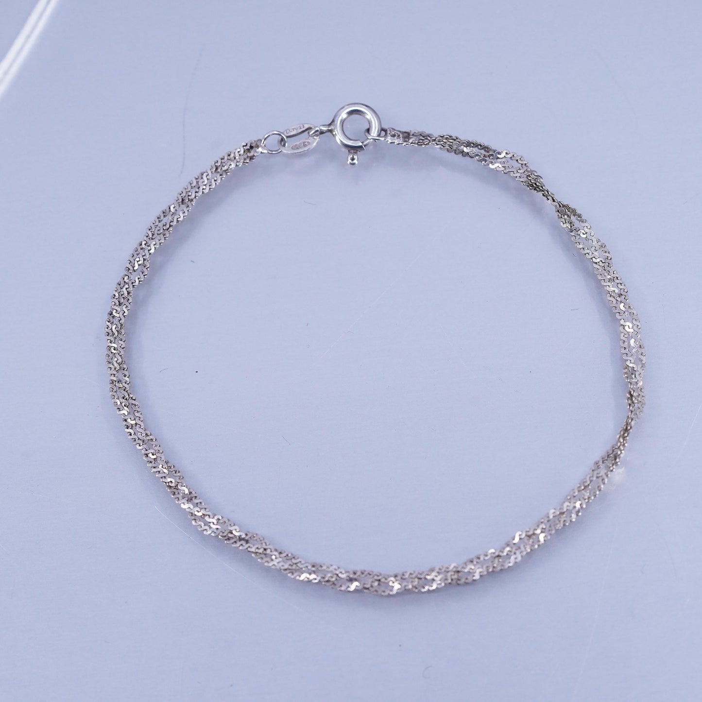7.25”, 3mm, Vintage Italian Sterling 925 silver woven S link bracelet