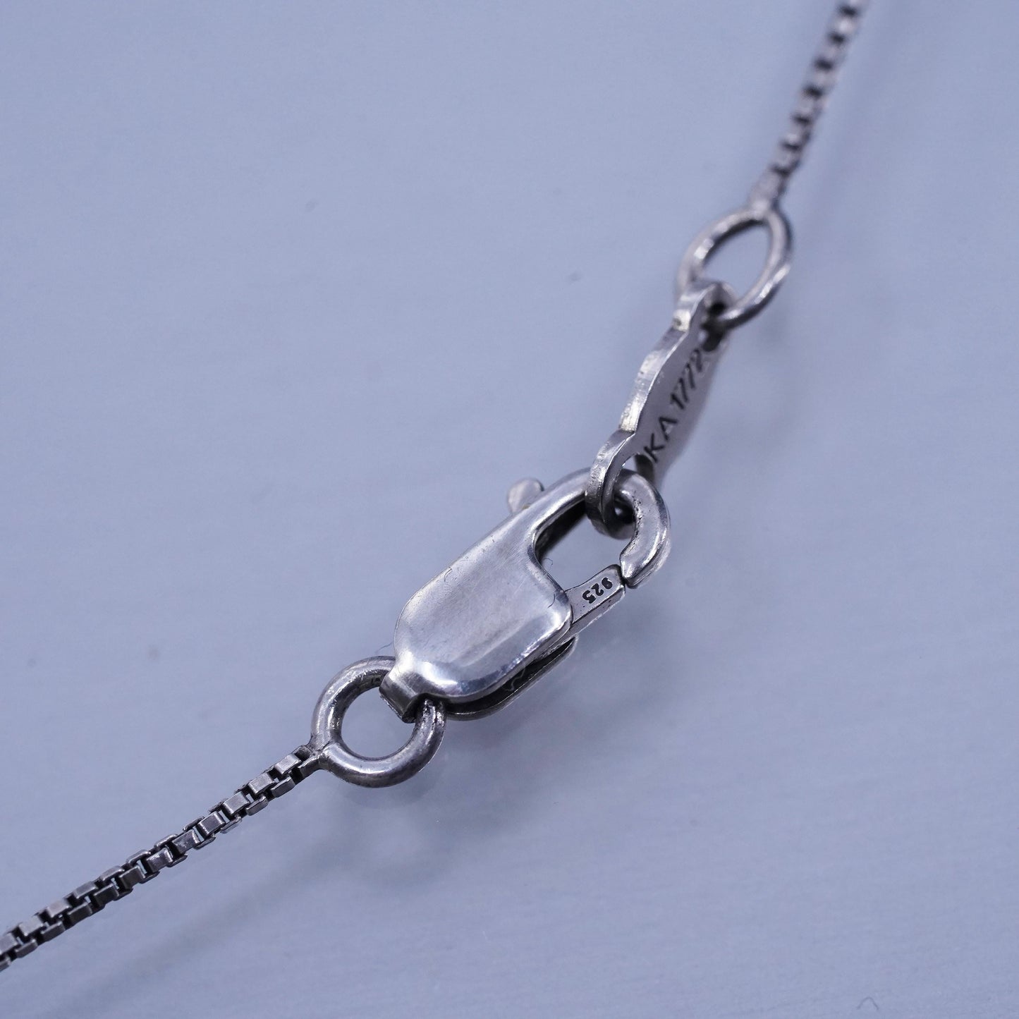 18”, vintage Sterling 925 silver handmade box pendant necklace with cz pendant