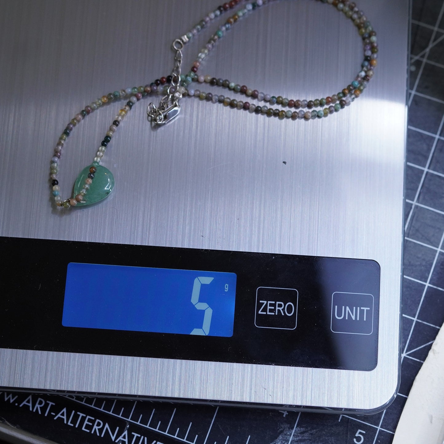 18+2”, Sterling silver 925 handmade necklace, beads chain teardrop jade pendant