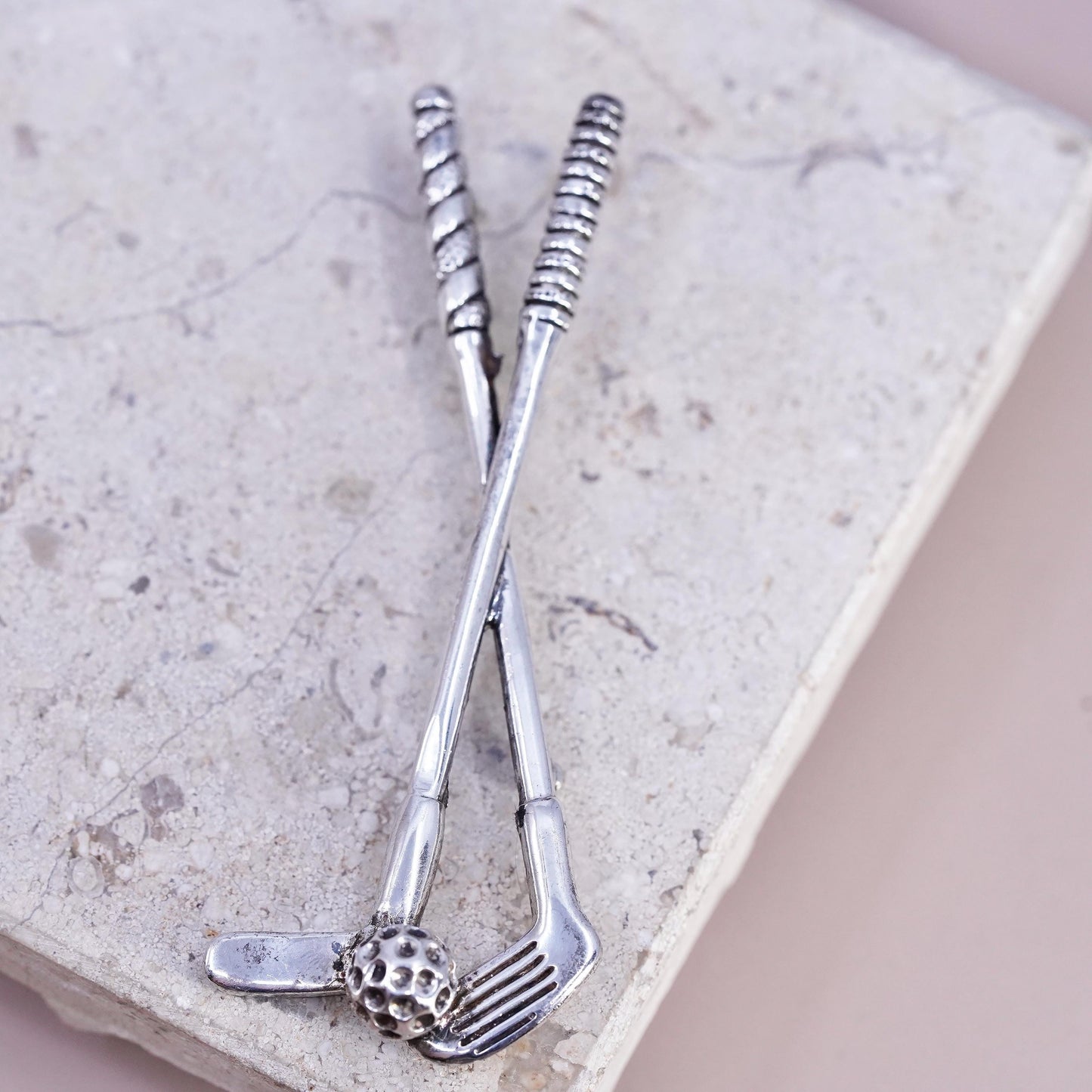 Vintage Taxco Mexico 925 Sterling Silver Golf Clubs Driver Ball Pin Brooch