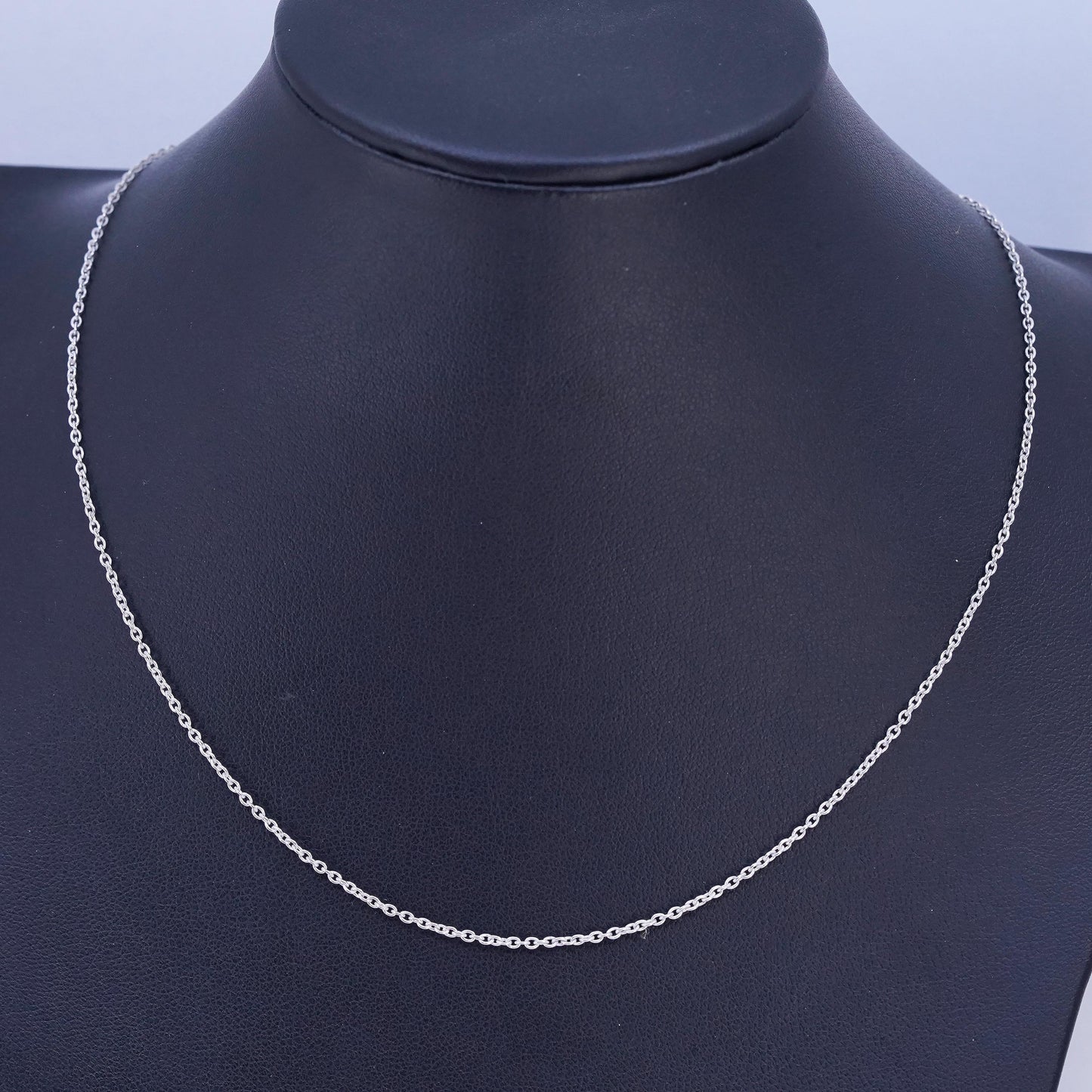 18+2" 1mm, vintage Sterling 925 silver circle chain necklace with heart charm