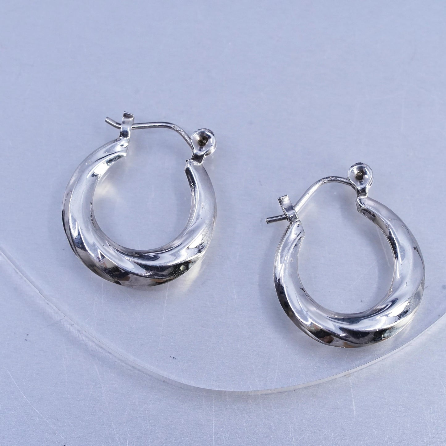 0.75", vintage Sterling silver handmade earrings, 925 puffy hoops