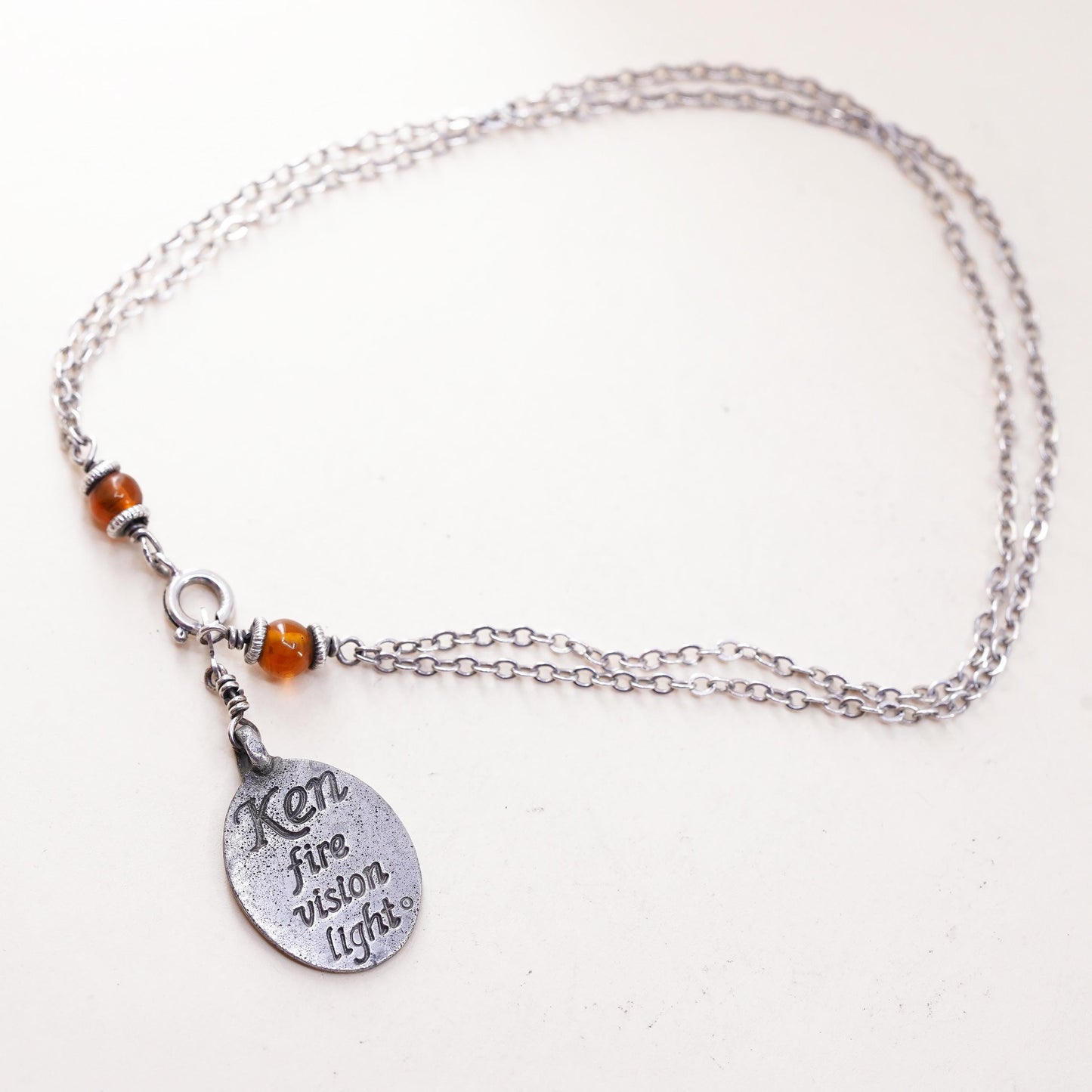 9.25”, sterling 925 silver double strands circle chain bracelet amber charm