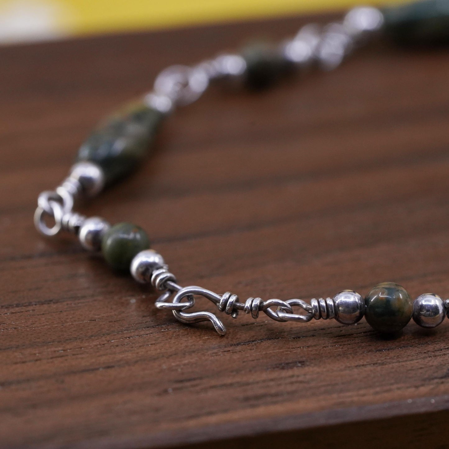 7.75”, Vintage Sterling 925 silver handmade bracelet, chain with agate beads