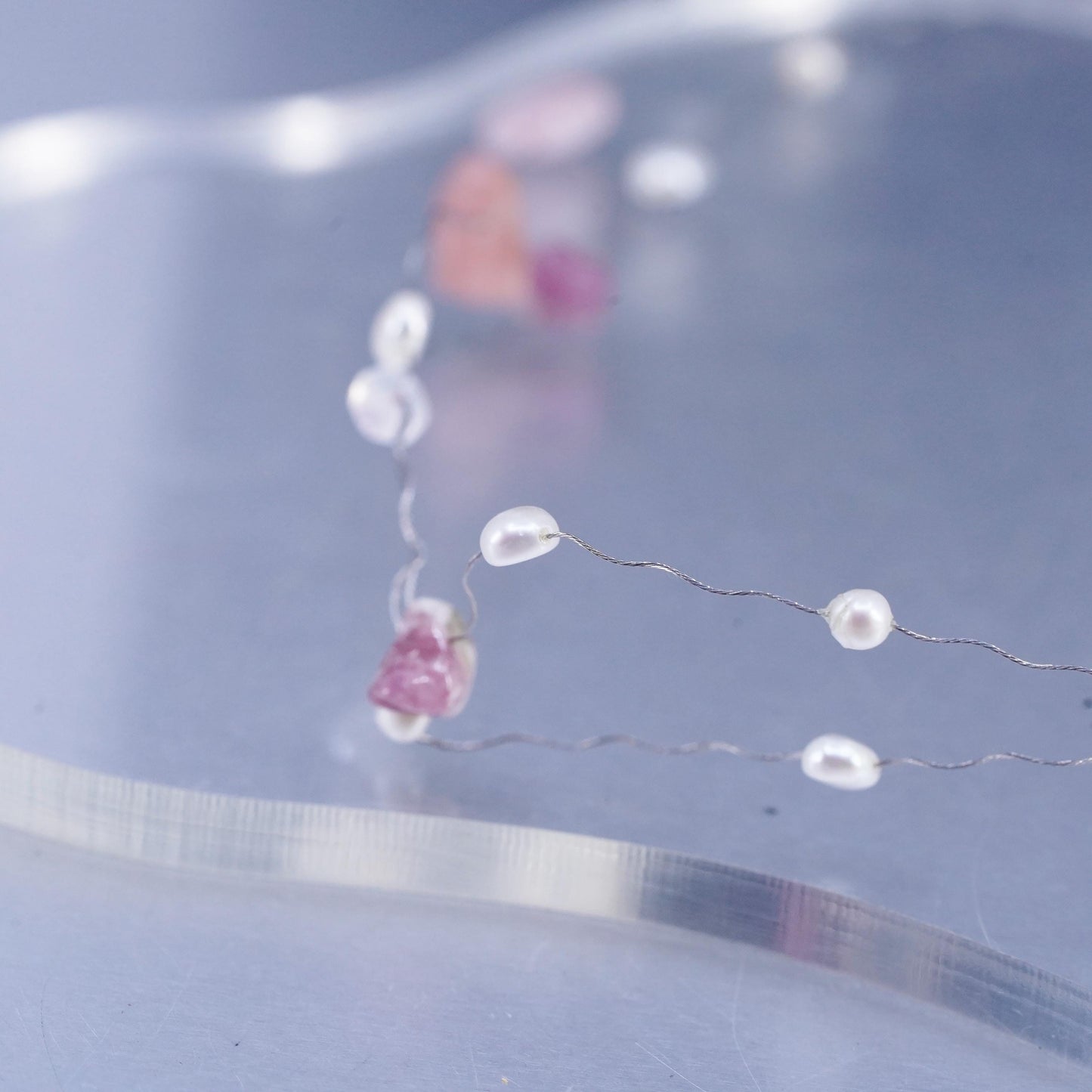18” double strands necklace 925 sterling Silver clasp Rose Quartz Pearl beads