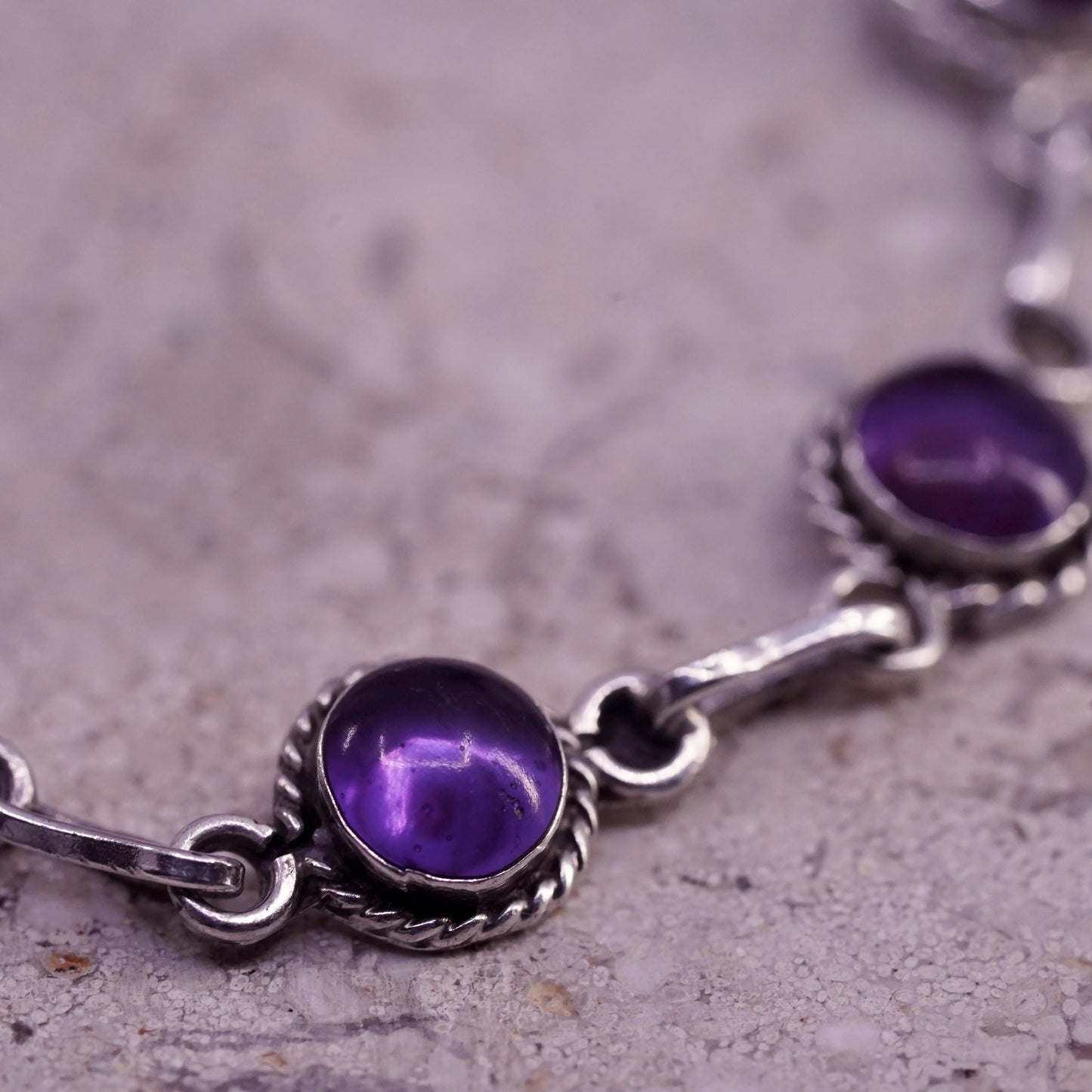 6.25", vintage Mexican sterling bracelet, 925 silver chain with amethyst beads