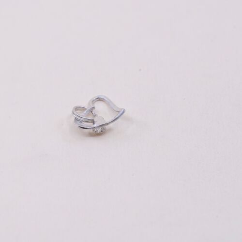 Vintage Sterling Silver Heart Pendant W/ Cz Dangle, Solid 925 Silver Charm