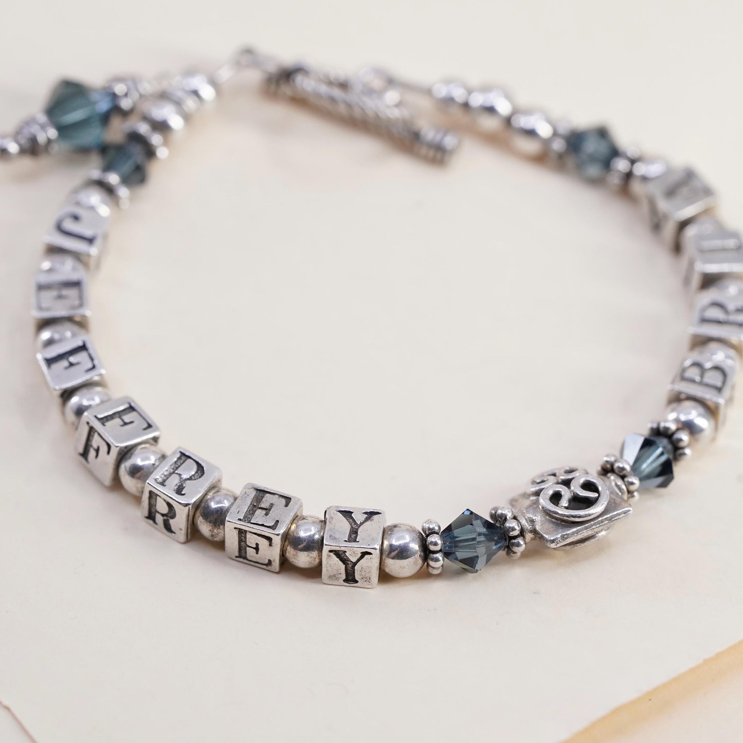 7", Sterling 925 Silver beads bracelet name Bria Jeffery cubes toggle closure