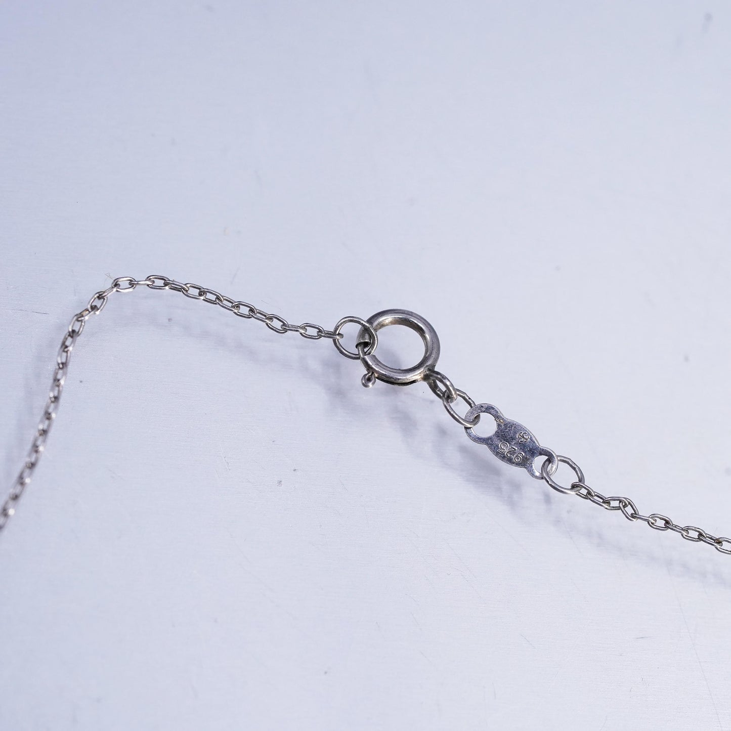18" 1mm, vintage Sterling 925 silver chain necklace w/ textured cutout pendant