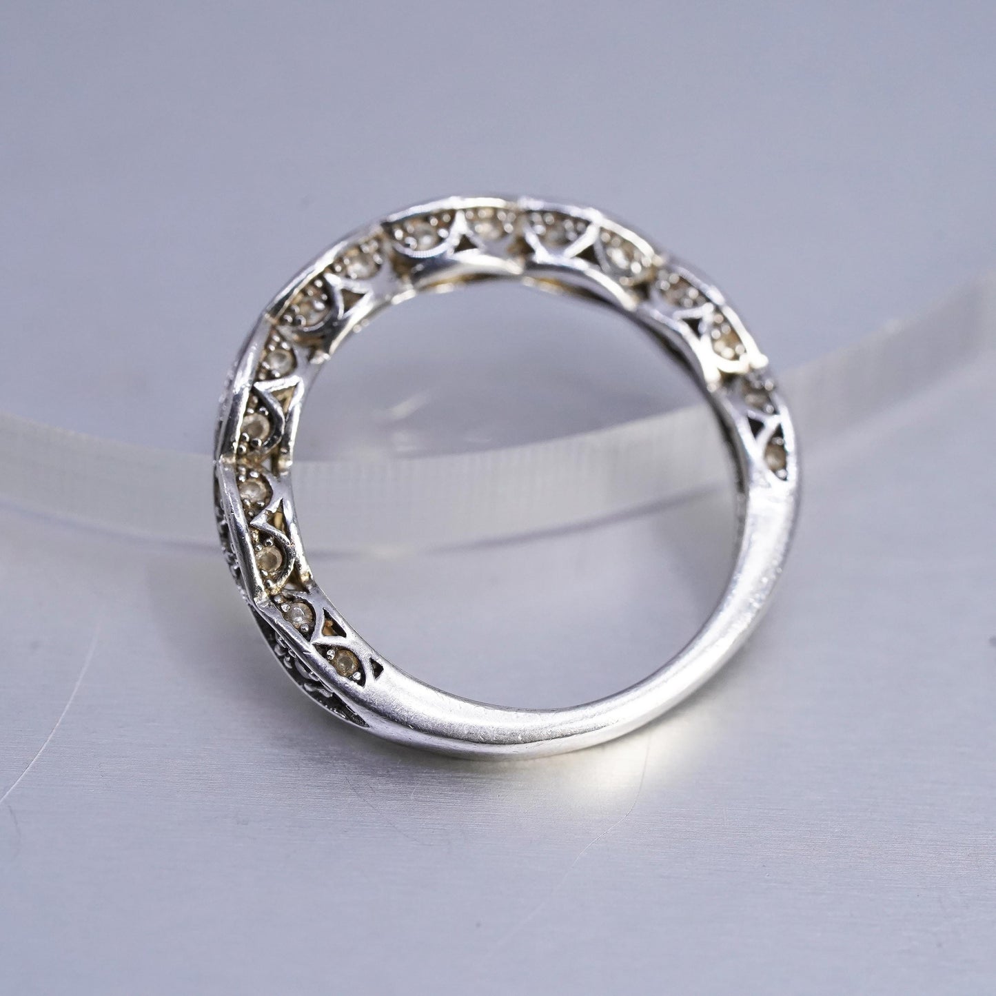 Size 6.25, VTG southwestern Sterling 925 silver wedding ring, cluster Cz band