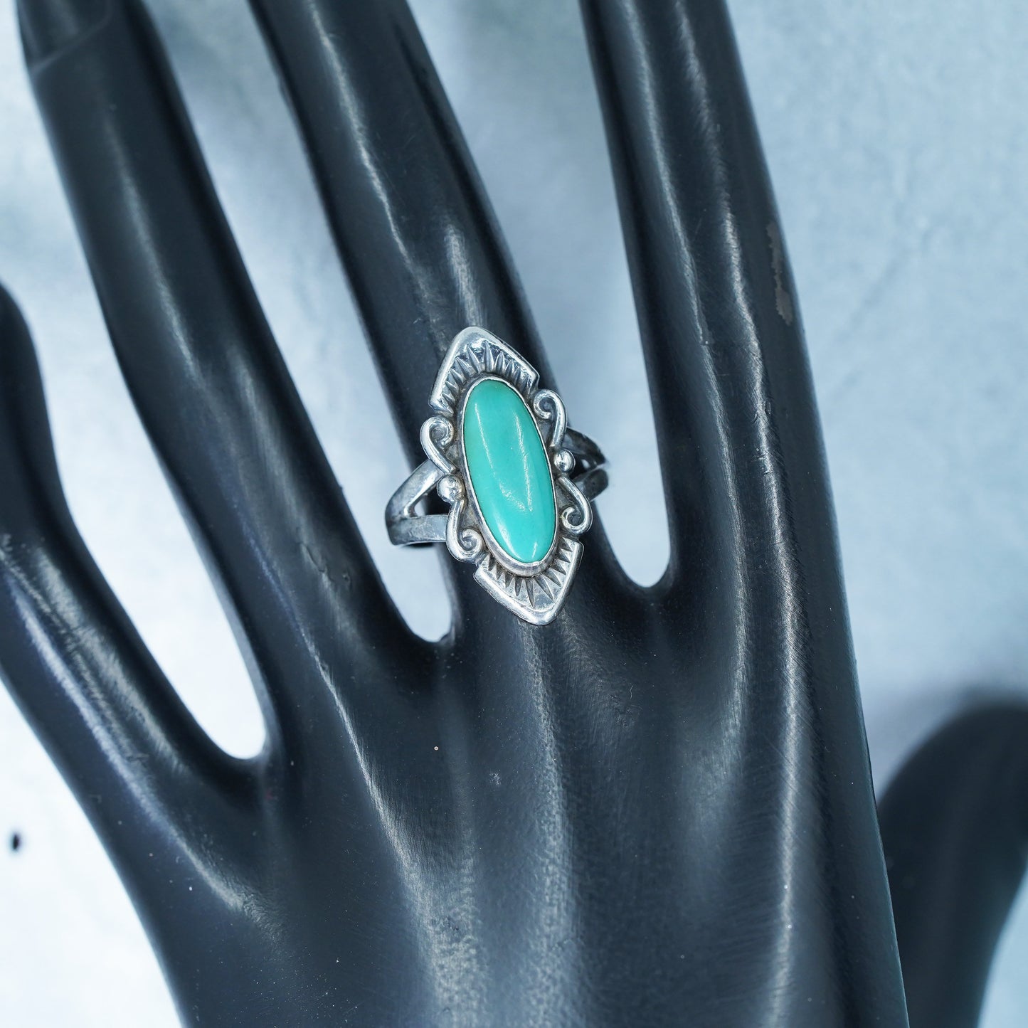 Size 7, Native American Bell trading post Sterling 925 silver ring turquoise