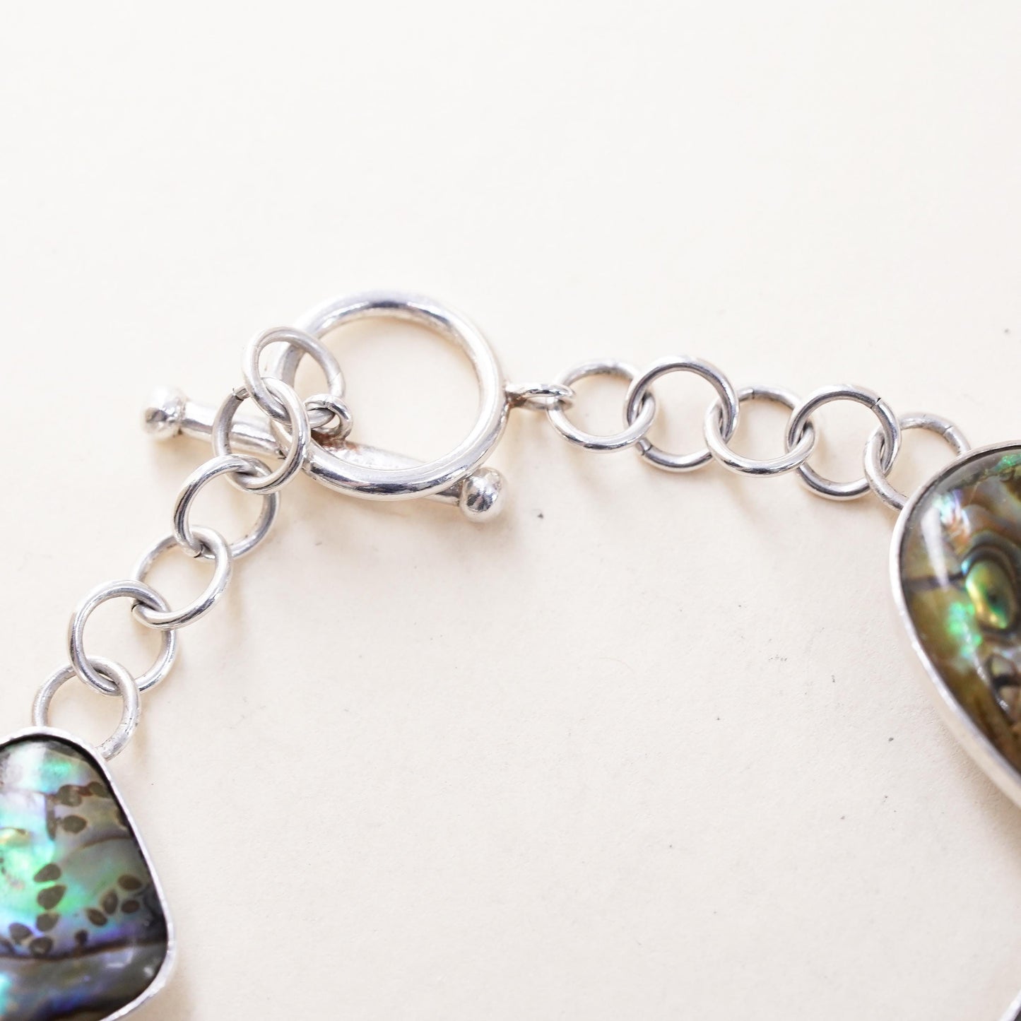 7”, vintage LUC sterling silver 925 bracelet with abalone and toggle closure