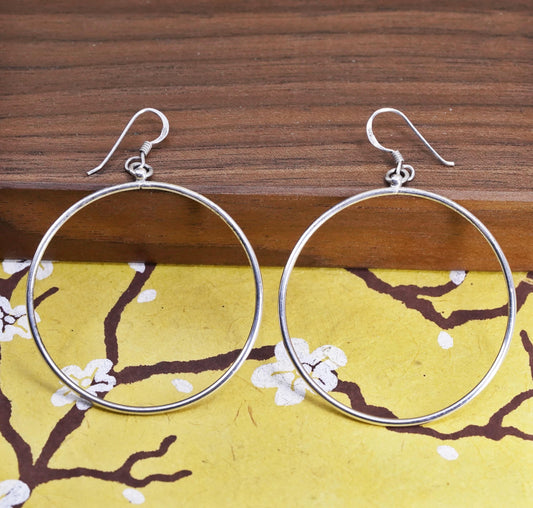 1.5", vintage Sterling silver handmade hoops, 925 circle earrings