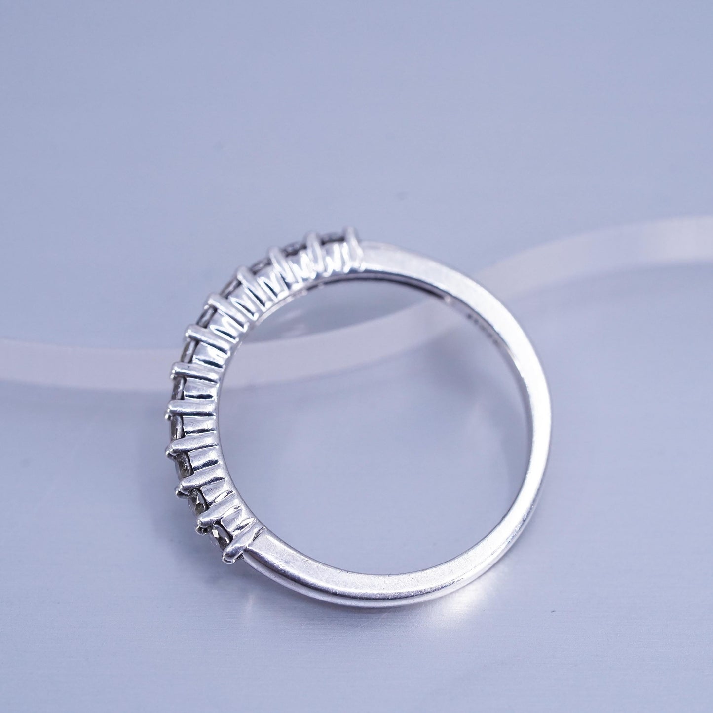 Size 7, vintage Sterling 925 silver wedding ring, Cz band
