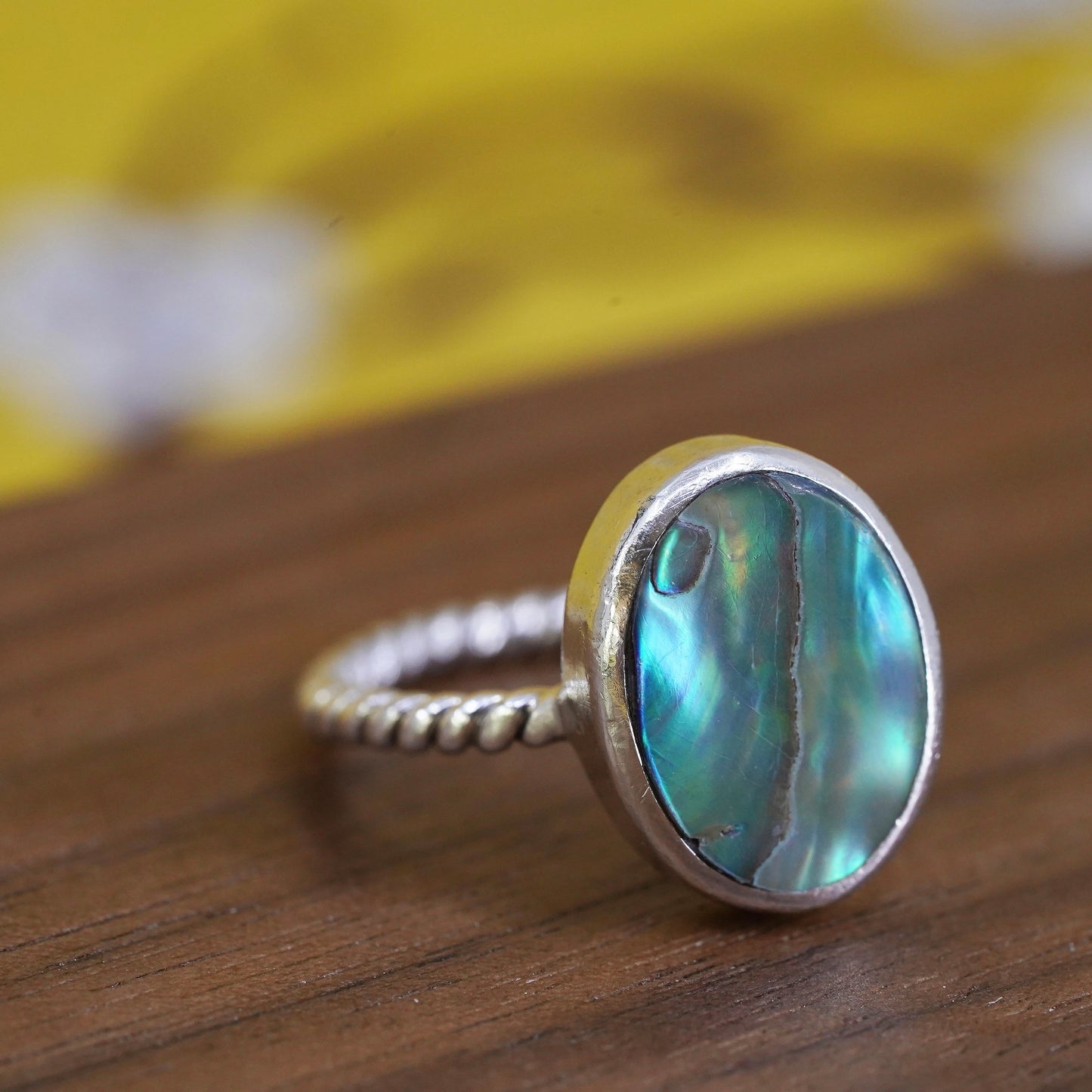 Size 7, Native American sterling silver handmade ring, 925 band with abalone
