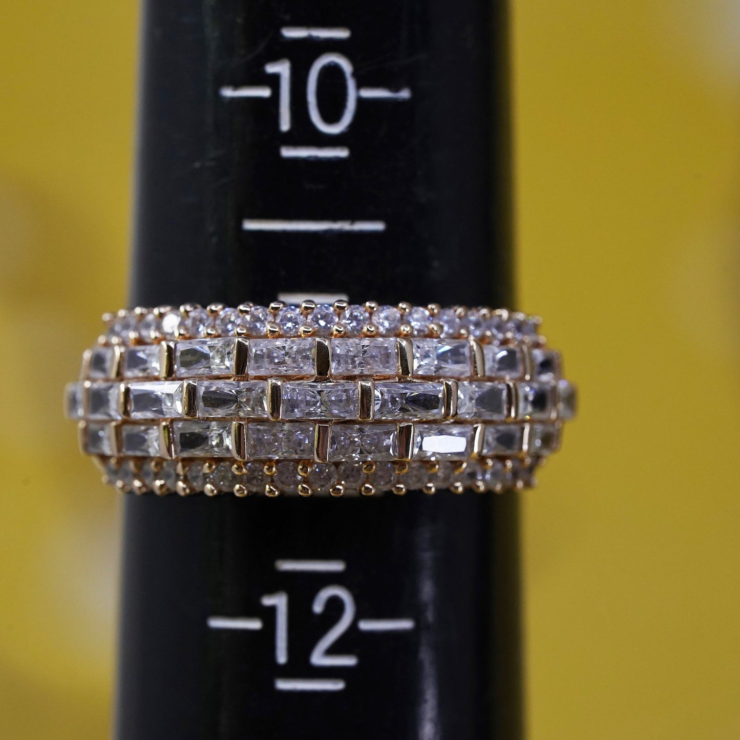 Size 11, vermeil gold over Sterling 925 silver statement ring with cluster cz