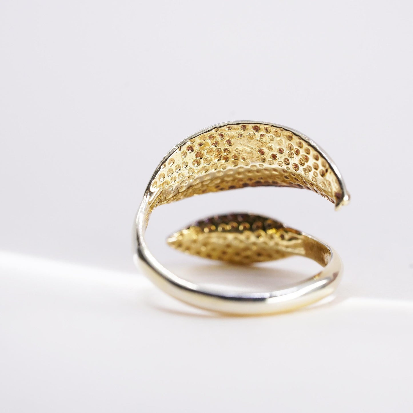 Size adjustable, Yellow Gold Plated sterling silver ring, 925 leaf wrap band