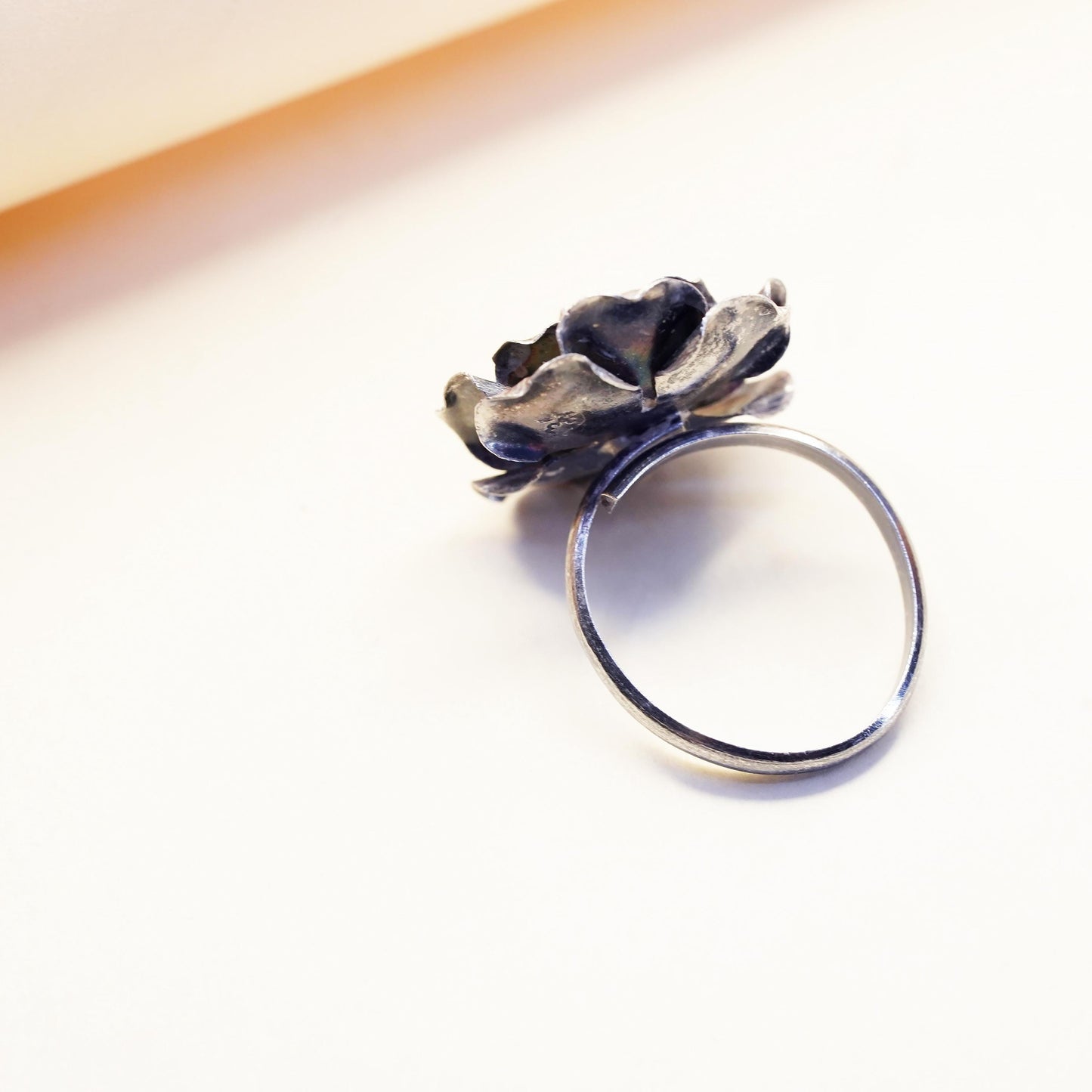 Size adjustable, vintage Mexican Sterling silver ring, 925 rose flower ring
