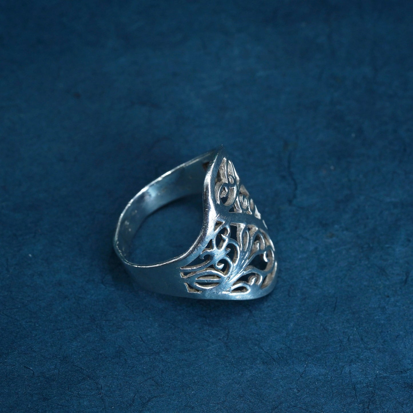 Size 8, vintage Sterling silver handmade ring, 925 filigree band