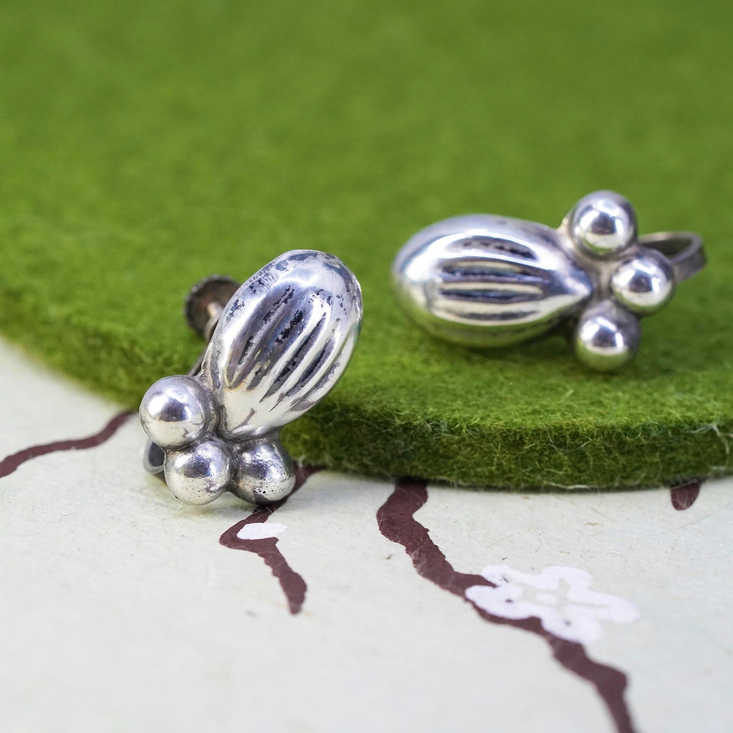 Vintage Sterling silver handmade earrings, 925 screw back