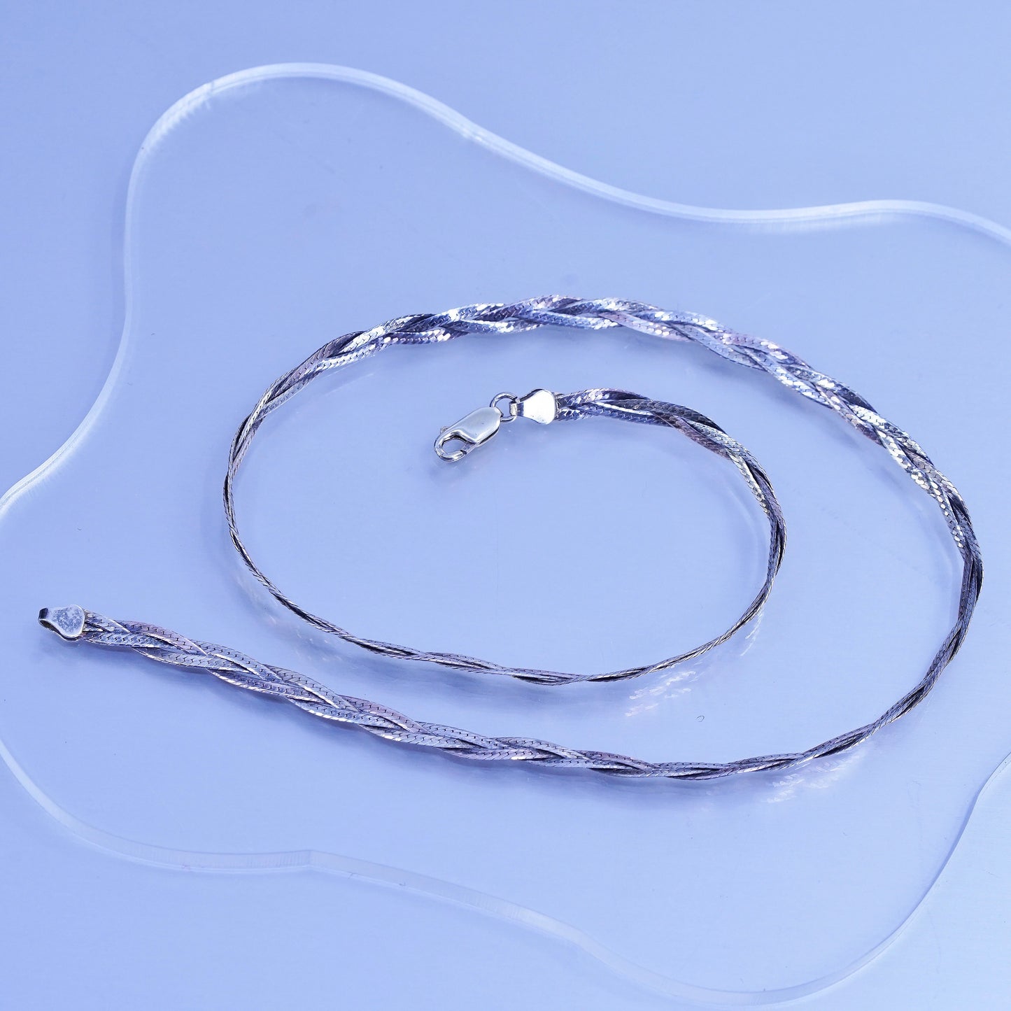 18”, vintage Italy Sterling 925 silver woven braided herringbone chain necklace