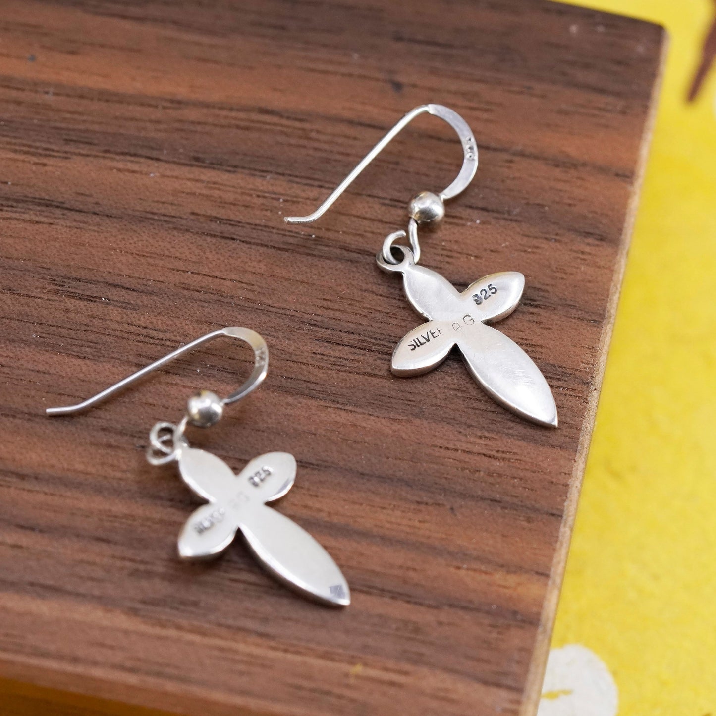 Vintage Sterling silver handmade dangles, textured 925 cross earrings