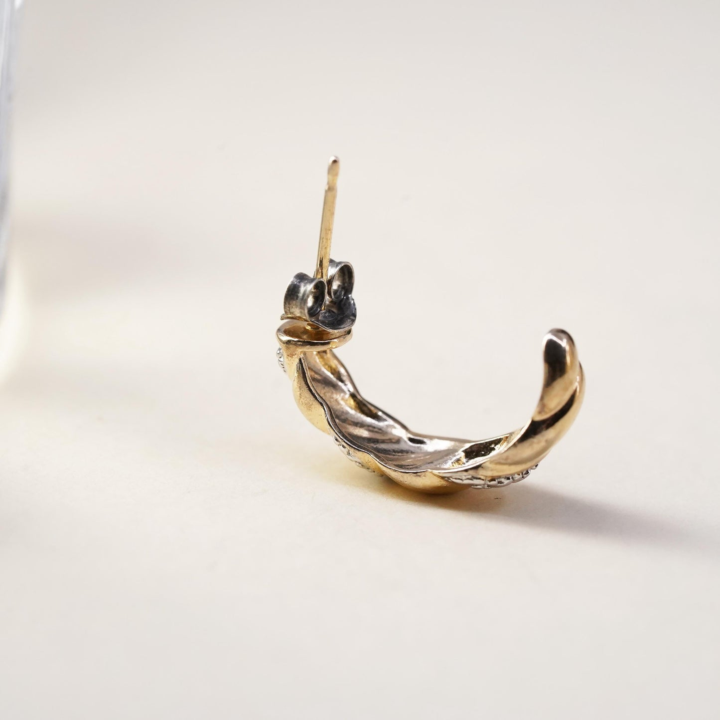 0.5", Vintage vermeil gold over sterling silver single earring, stud diamond