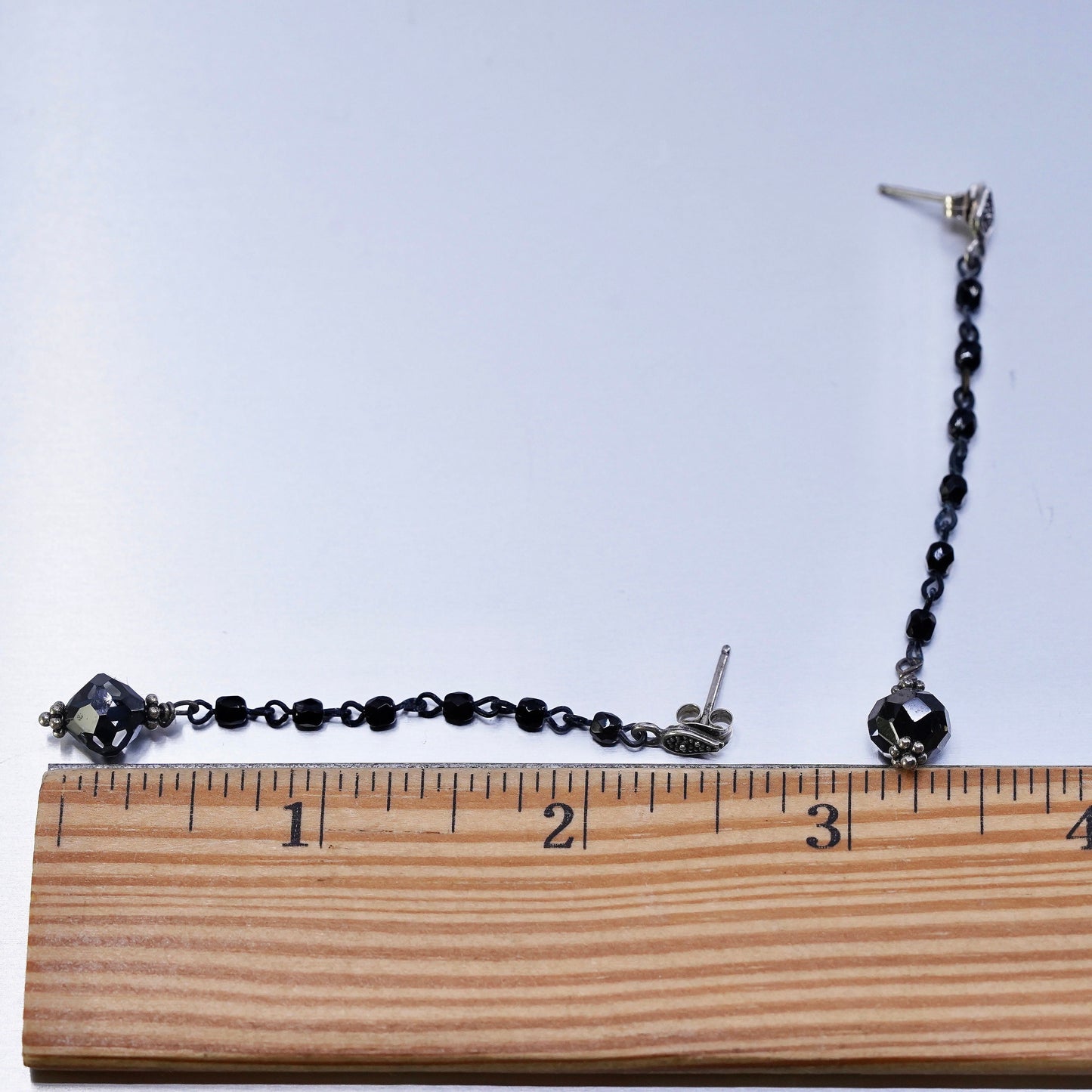 Vintage Sterling 925 silver handmade earrings with black crystal beads