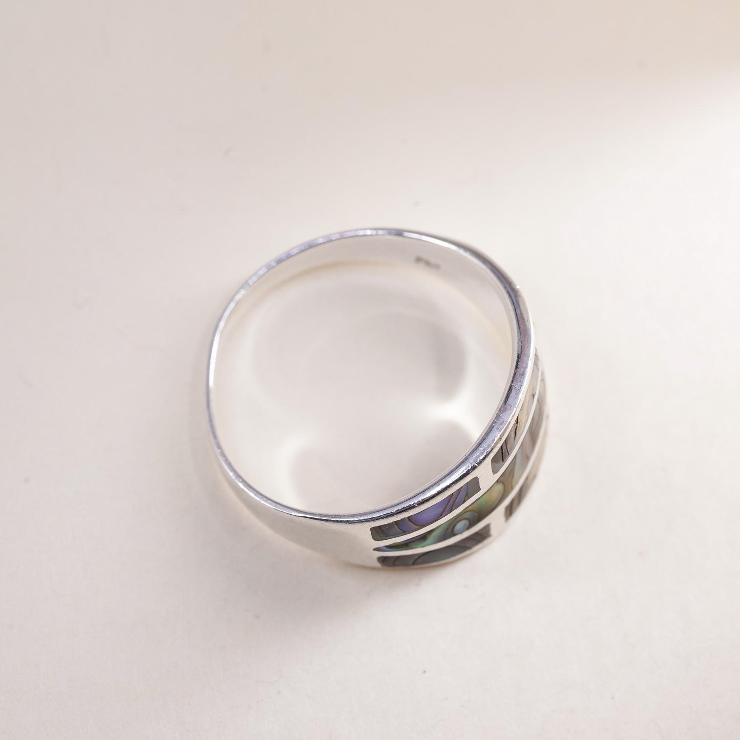 Size 8, Vintage sterling silver handmade ring, 925 band with abalone inlay