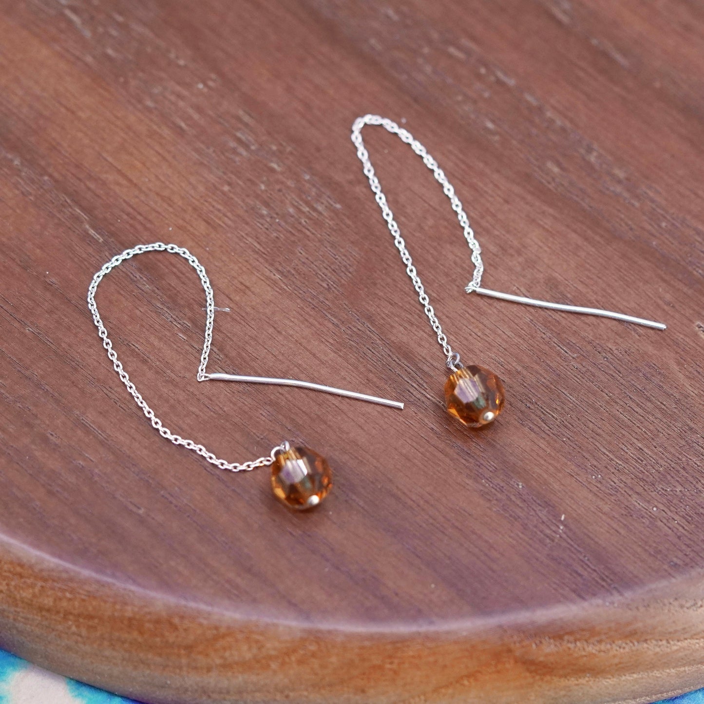 Vintage sterling 925 silver earrings with citrine bead dangles