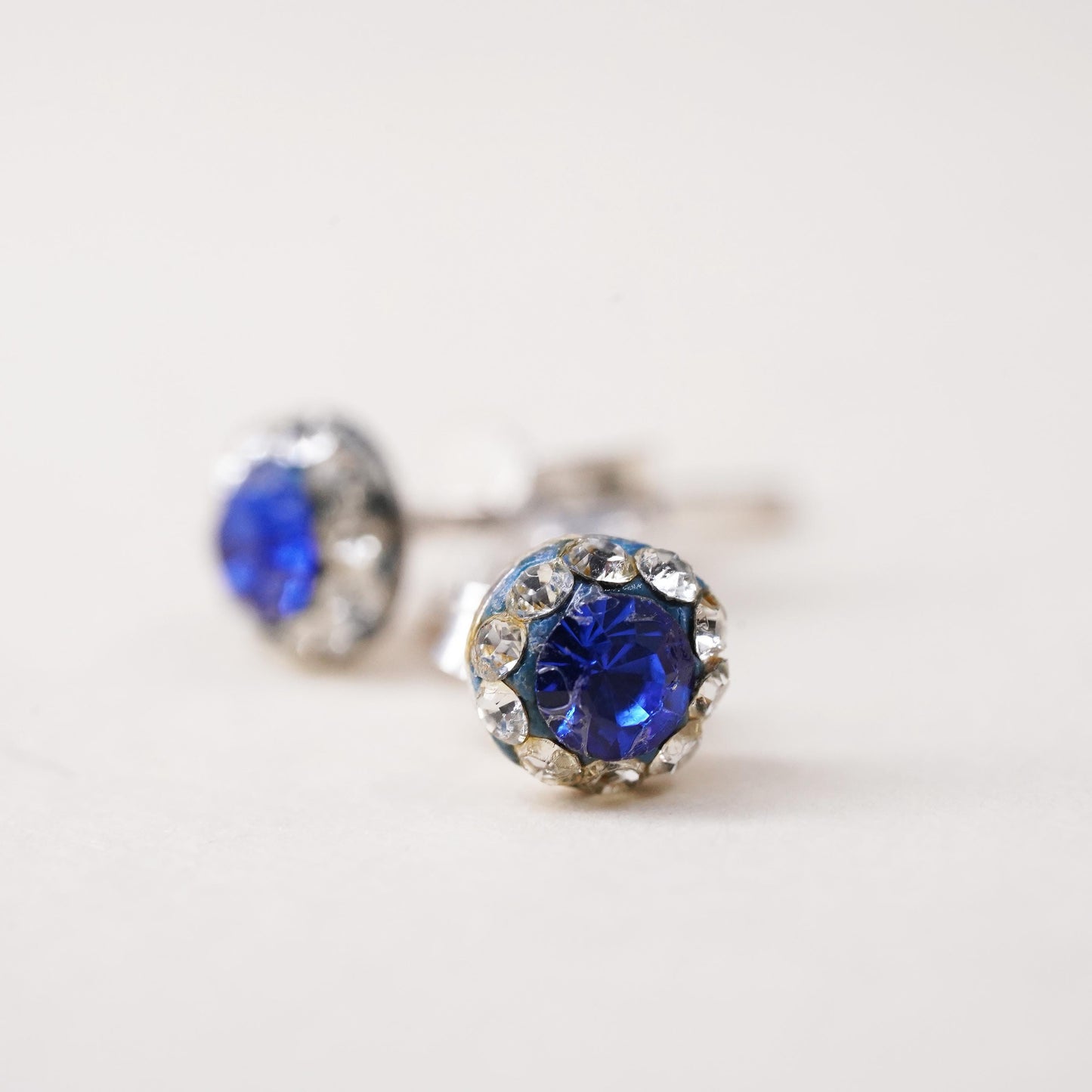 5mm, Vintage sterling 925 silver blue cz studs, minimalist earrings