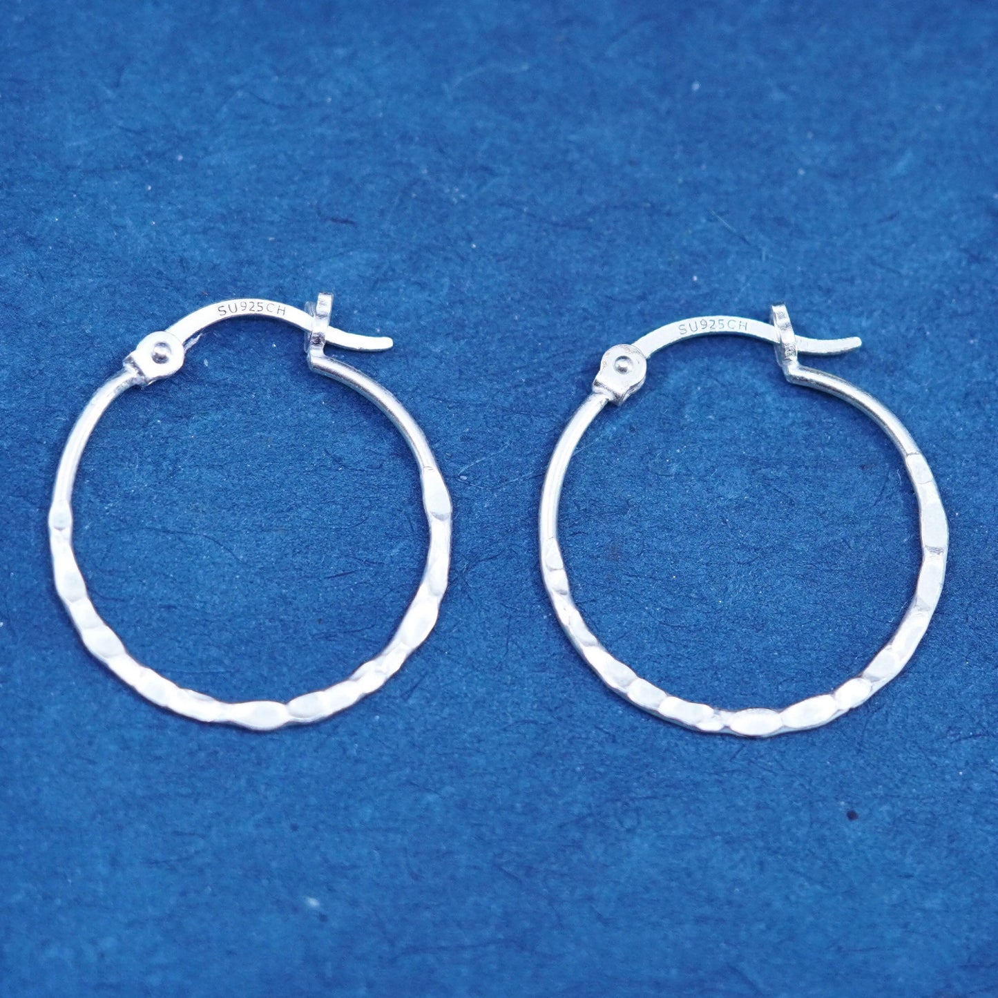 0.75”, vintage Sterling silver handmade earrings, textured 925 hoops, huggie