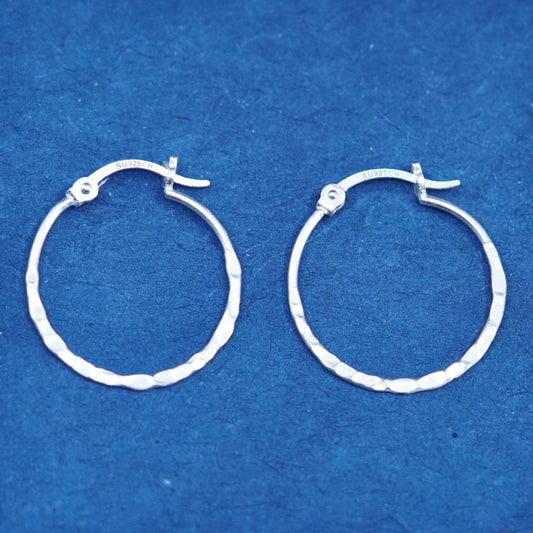 0.75”, vintage Sterling silver handmade earrings, textured 925 hoops, huggie