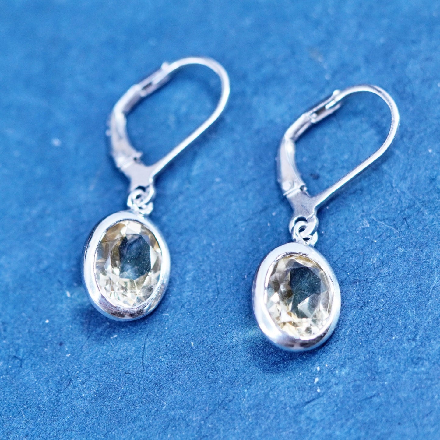 Vintage Sterling 925 silver handmade earrings with oval citrine