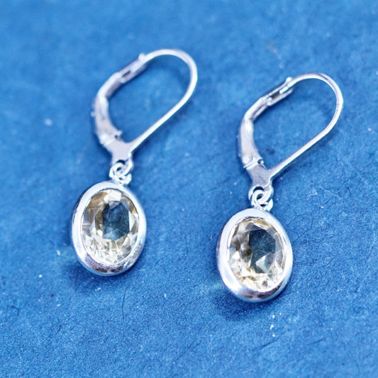 Vintage Sterling 925 silver handmade earrings with oval citrine