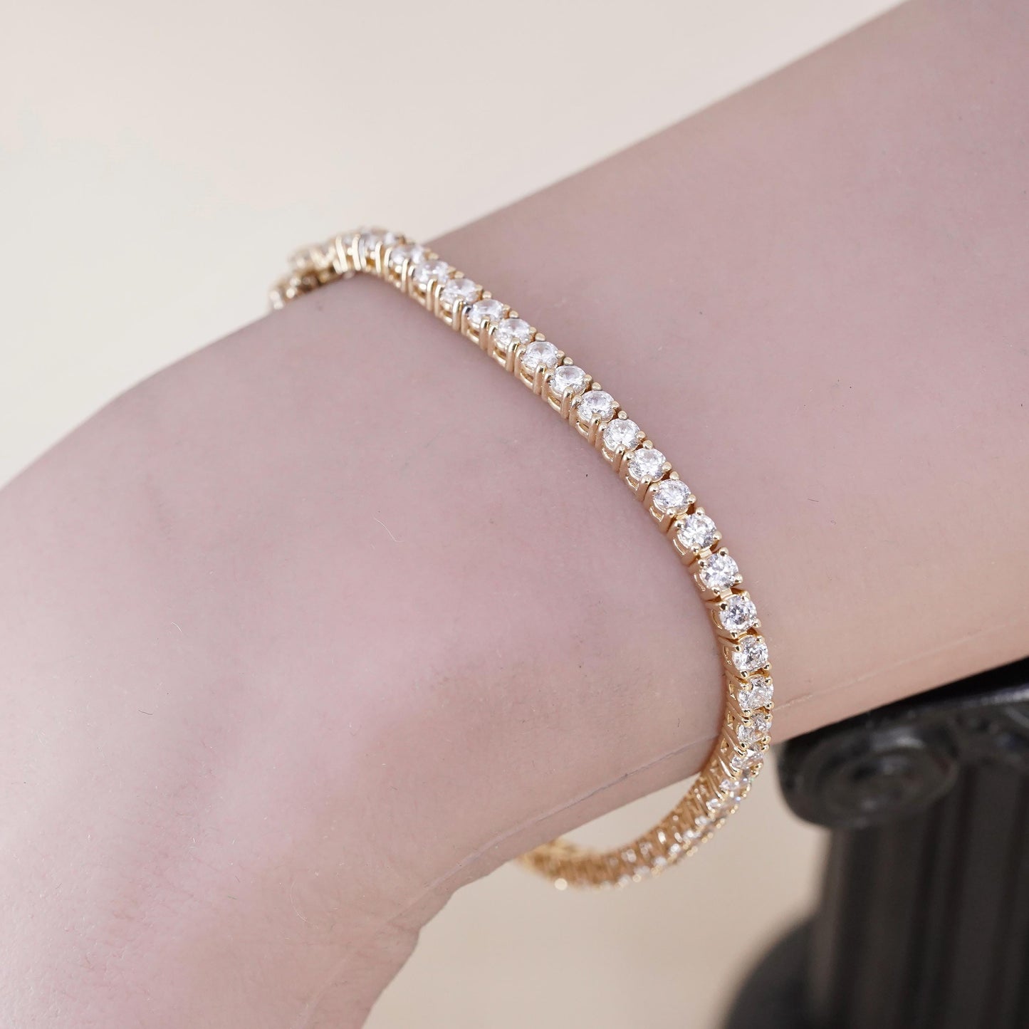 7", Vintage vermeil gold over Sterling 925 silver tennis bracelet with cz