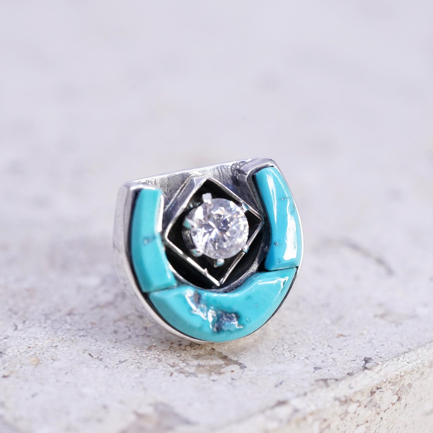 Native American Sterling silver brooch, 925 turquoise cz horseshoe pin