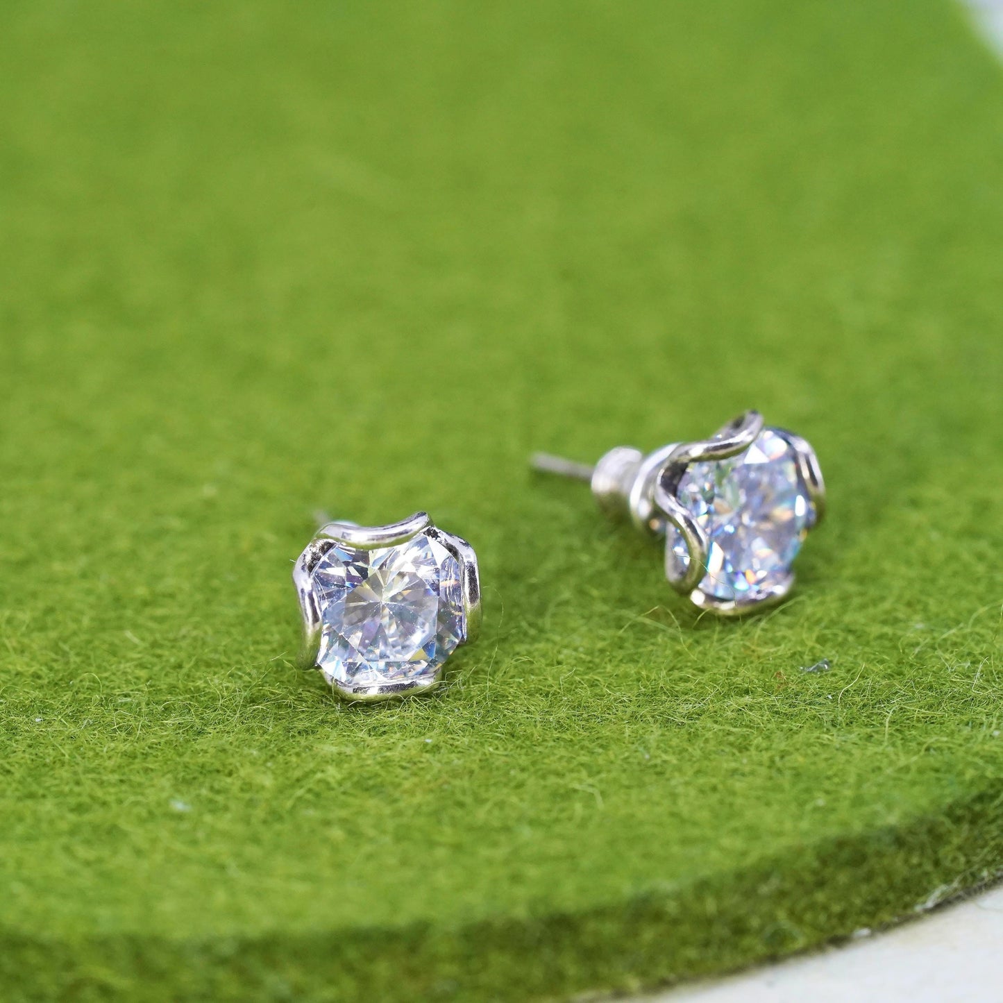 8mm, Vintage sterling silver cz studs, fashion minimalist 925 earrings