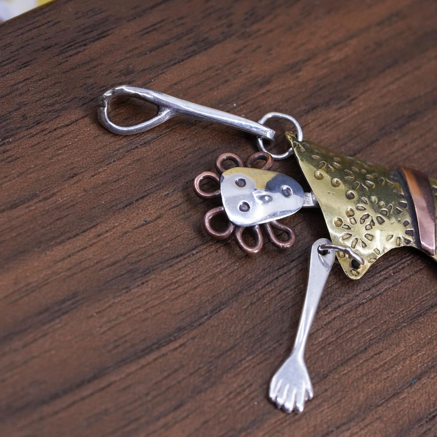 Vintage triple tone Sterling silver handmade pendant, 925 lady charm