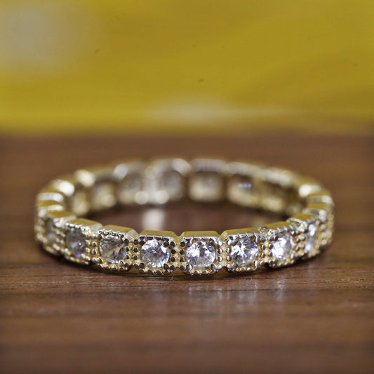 Size 7, VTG vermeil gold over Sterling silver ring, 925 stackable band with cz