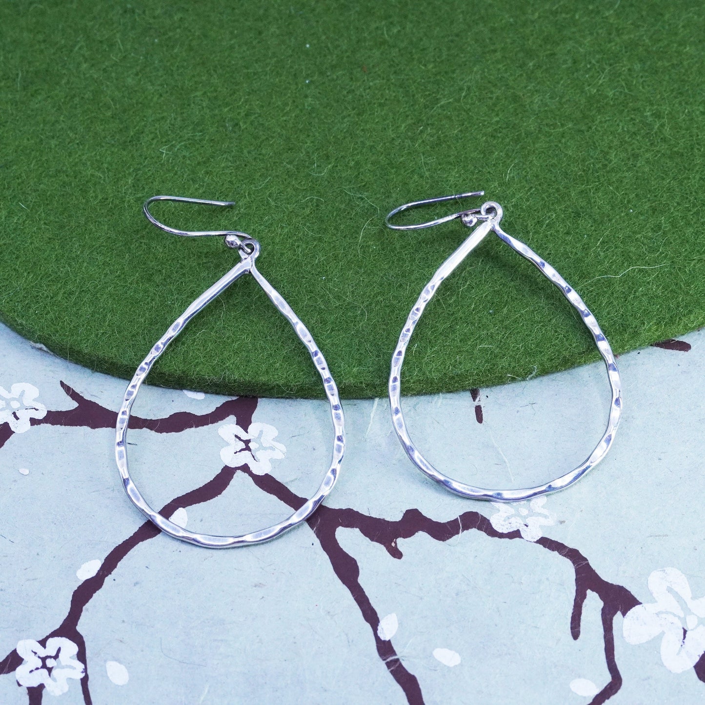 Vintage modern sterling silver handmade earrings, 925 teardrop dangles