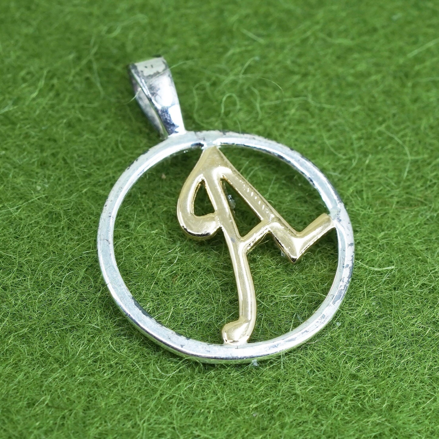 Vintage two tone sterling silver handmade pendant, 925 letter “A” charm